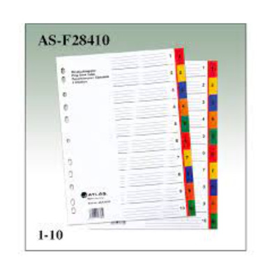 DIVIDER 10 NUMBER COLOUR PLASTIC A4 F28410 ATLAS