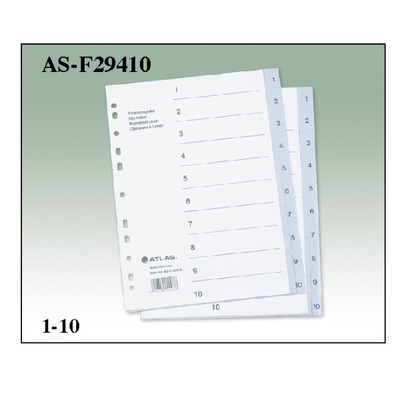 DIVIDER 10 NUMBER PLASTIC A4 GREY F29410 ATLAS