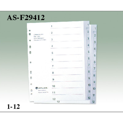 DIVIDER 12 NUMBER PLASTIC A4 GREY F29412 ATLAS