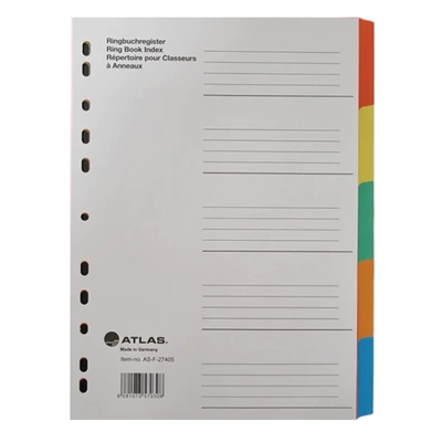 DIVIDER 5 COLOUR CARD A4 F27405 ATLAS