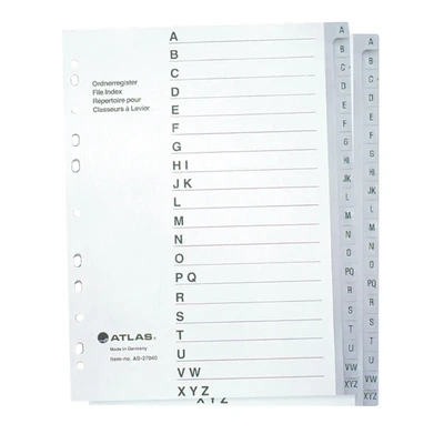 DIVIDER A-Z PLASTIC A4 GREY F29498 / 27040 ATLAS