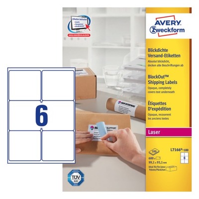 LABEL LASER 100 SHEETS 6 LABELS WHITE L7166  99X93 MM 3X2L AVERY