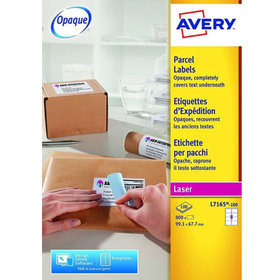 LABEL LASER 100 SHEETS 8 LABELS WHITE L7165  99X67 MM 4X2L AVERY