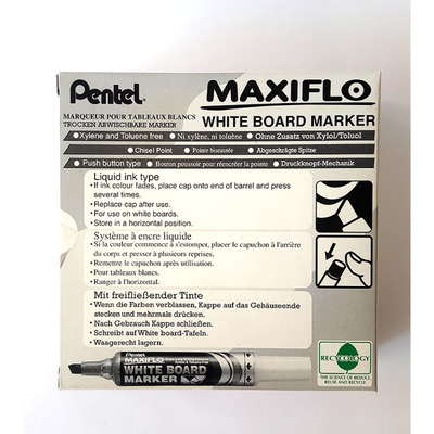 MARKER WHITE BOARD MAXIFLOW BLACK MWL6 CHISEL 1X12 PENTEL