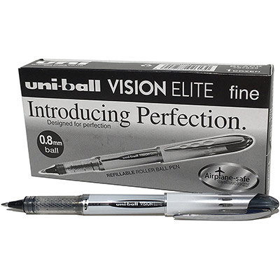 PEN VISION ELITE ROLLER BALL 0.8 UB200 UNI 1X12 BLACK