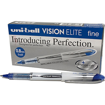 PEN VISION ELITE ROLLER BALL 0.8 UB200 UNI 1X12 BLUE