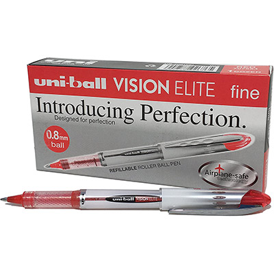 PEN VISION ELITE ROLLER BALL 0.8 UB200 UNI 1X12 RED